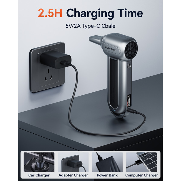 Wolfbox Portable Turbo Compressed Air Jetfan Handheld Cleaner & Hairdryer