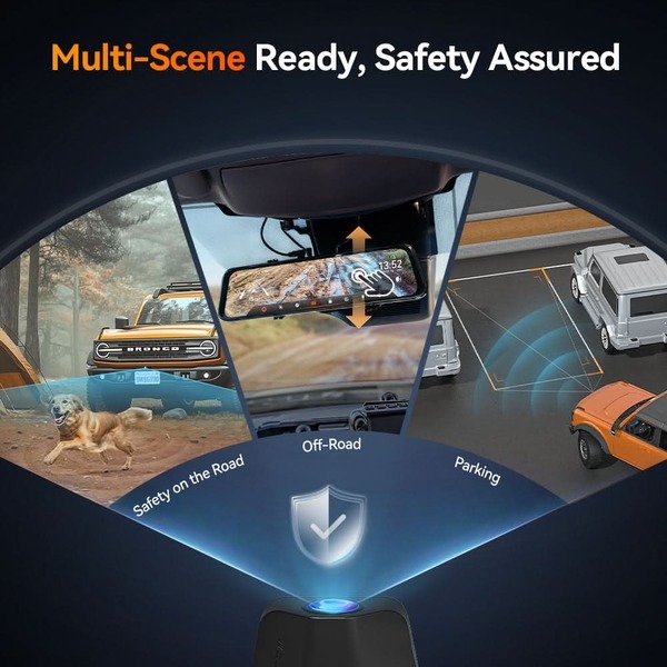 WOLFBOX G900 TriPro 3-Channel Mirror Dash Cam 4K Front, 2.5K Rear & Bumper