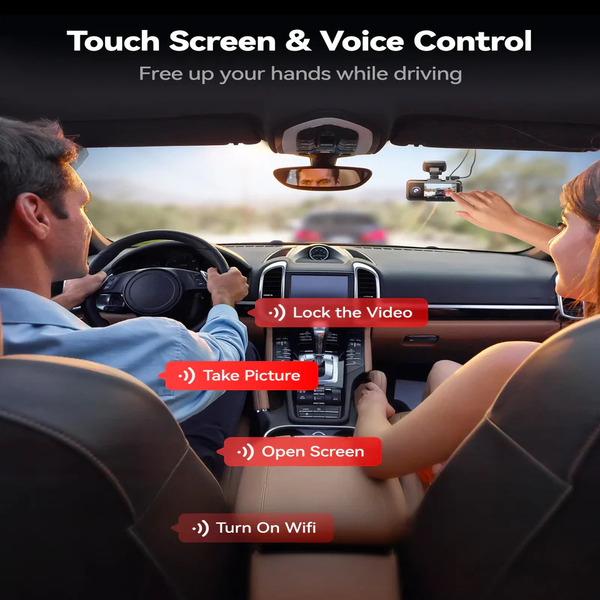 Redtiger A6 3Channel Dash Cam 2.5K Front + 1080P Rear + Cabin, Touchscreen