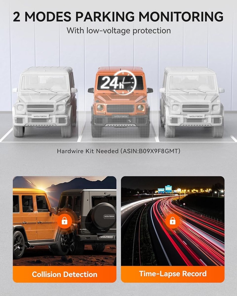 Wolfbox G900 4K Front 2.5K Rear Mirror Dash Cam with 12'' TouchscreenGPS