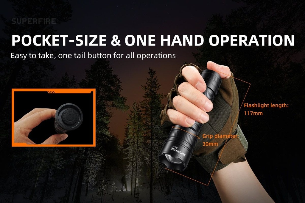 SUPERFIRE S3-A Rechargeable EDC Flashlight Torch 146 Lumens