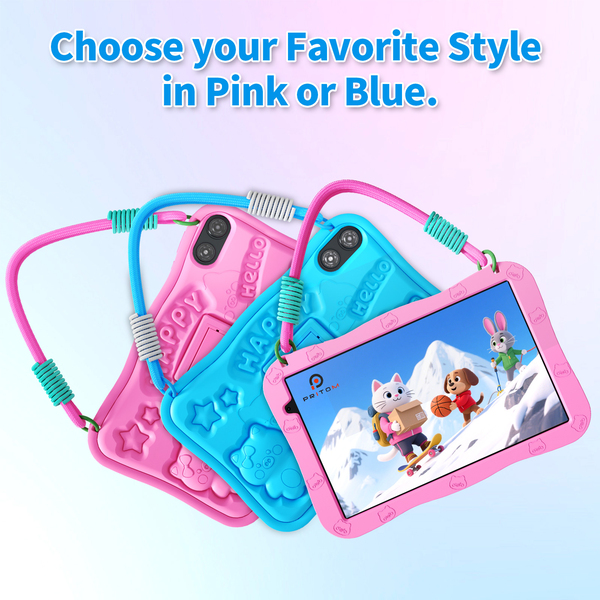 Pritom D11A Kids 10.1" Tablet 3GB+5GB RAM, 32GB ROM, Silicone Case & WI-FI6 - Blue