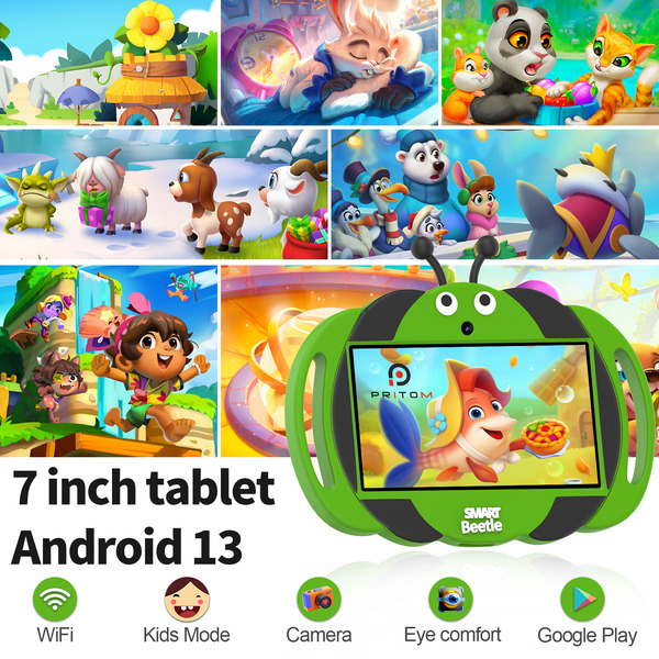 PRITOM Kids Smart Tablet 7 WiFi | 2GB RAM, 32GB Storage, Parental Controls - Green