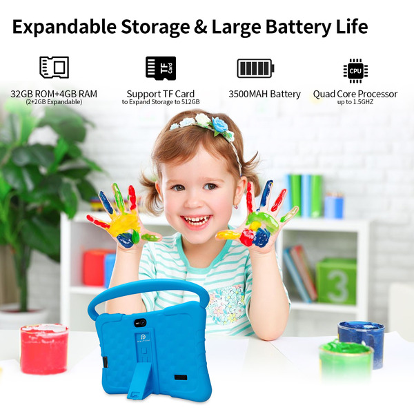PRITOM Kids Smart Tablet 7" WiFi | 2GB RAM, 32GB Storage, Parental Controls - Blue