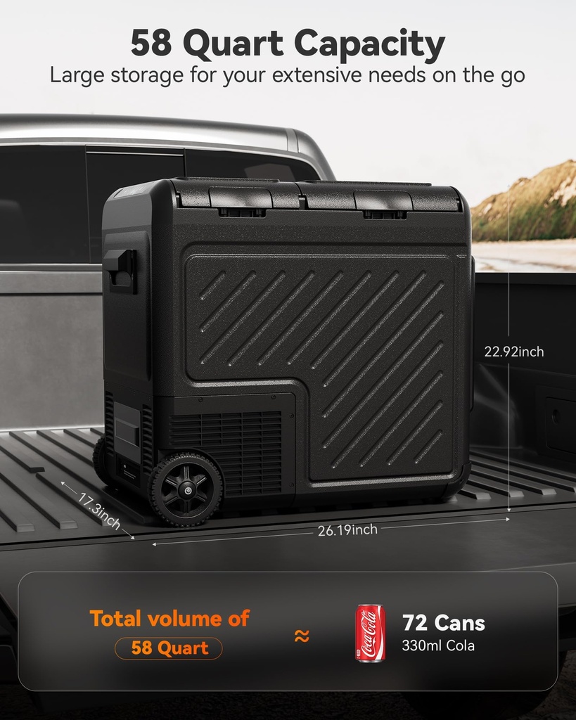 WOLFBOX 12V Car Fridge Freezer - 55L Dual-Zone Portable Electric Cooler