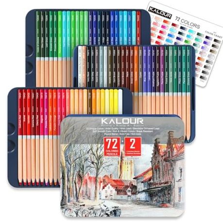 KALOUR 72 Top Grade Colored Pencil Tin Box Set - Premium Quality Pencils