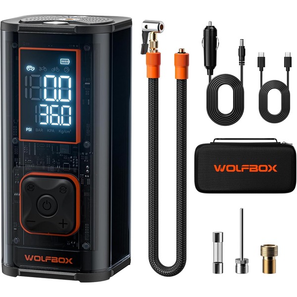 Wolfbox 12000mAh & 150PSI Heavy Duty Tire Inflator - Double-Cylinder 58LPM