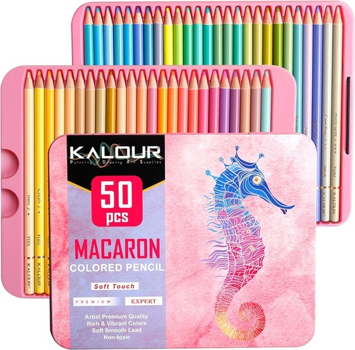 [5443] KALOUR 50 Macaron Pastel Colored Pencils Artists Soft Core