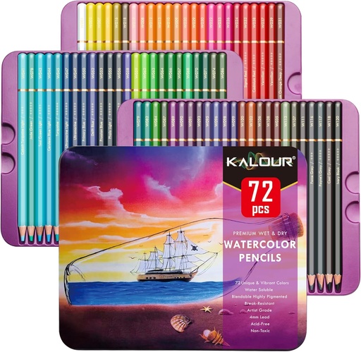 [5444] KALOUR 72 Professional Watercolor Pencils Numbered and Lightfastness