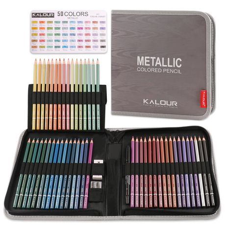 [6197] KALOUR 50 Metallic Color Pencil Set in Nylon Case Vibrant Metallic Colors