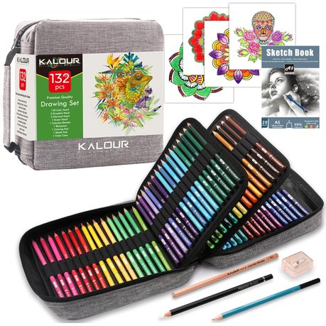[6199] KALOUR 132 Color Pencil Set in Nylon Case - Complete Art Kit for Sketching