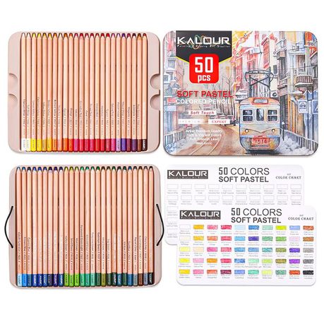 [6210] KALOUR 50 Pastel Color Pencil Tin Box Set - Soft Pastel Colored Pencils